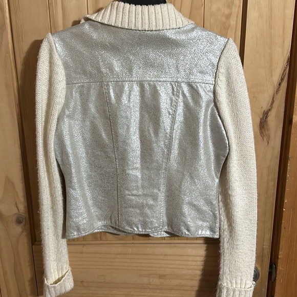 Phosphorus Women’s Leather Short Jacket Knit Sleeves Collar Full Zip Pockets L - Picture 4 of 5
